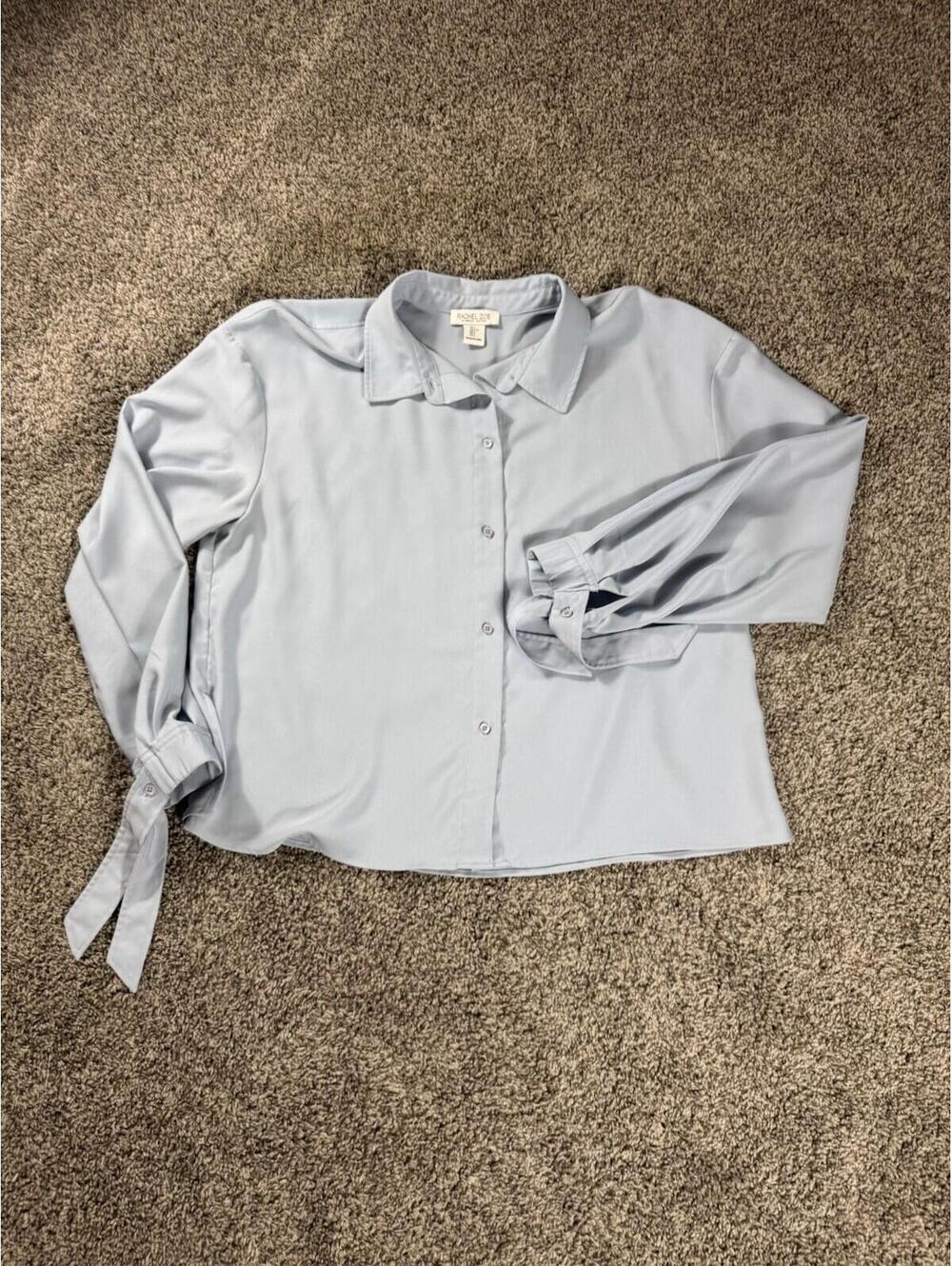 Rachel Zoe Shirt Womens Size L Light Blue Button Down Long Sleeve - Picture 4 of 9